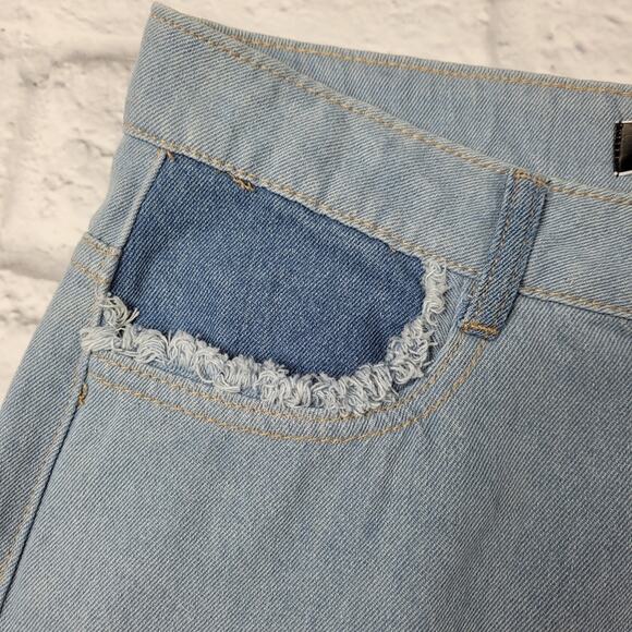 NWT Pitaya blue blush Colorblock Patchwork Fray HW Denim Jeans size Medium - Picture 10 of 16